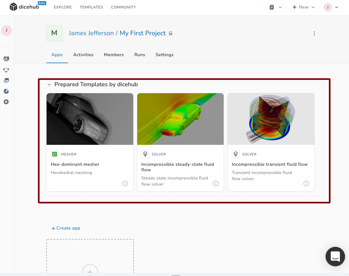 dicehub project prepared templates