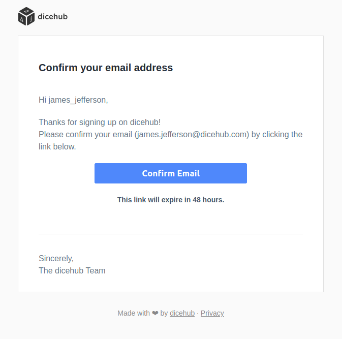 dicehub verify email