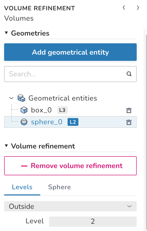 Volume refinement object menu