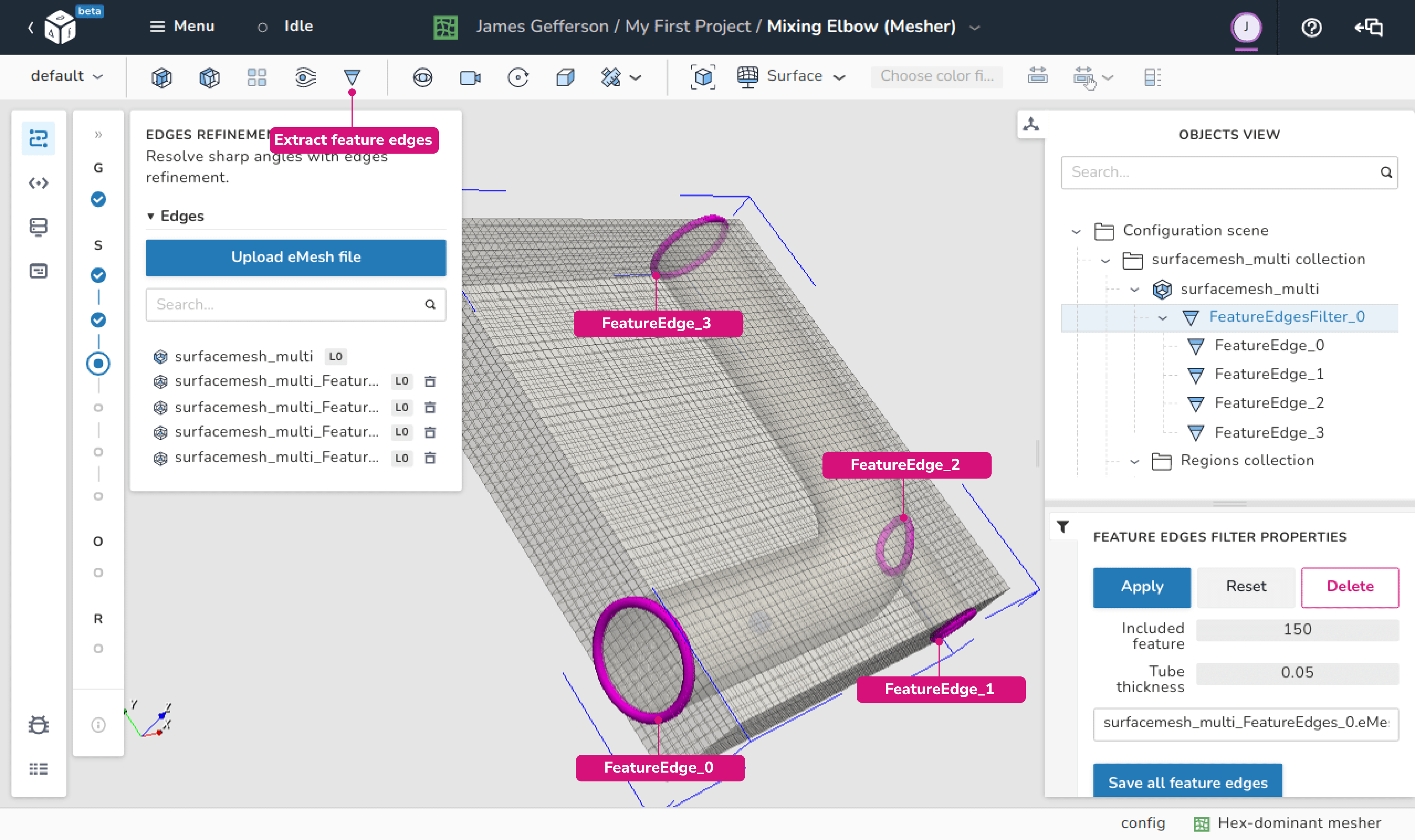 Extract feature edges filter